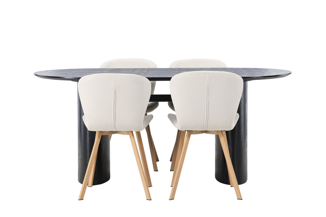 Venture Home Isolde Dining Table 180*75 - Black / Black MDF +Lilja Dining Chair - Oaklook / Beige Fabric _4