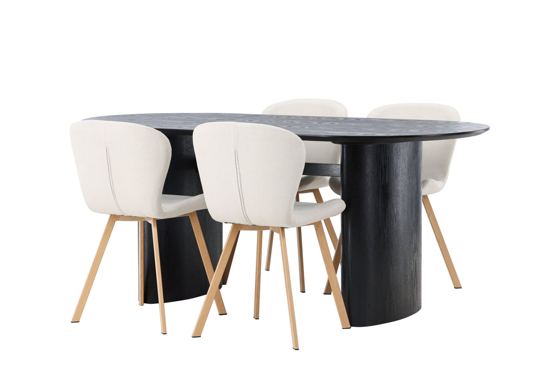 Venture Home Isolde Dining Table 180*75 - Black / Black MDF +Lilja Dining Chair - Oaklook / Beige Fabric _4