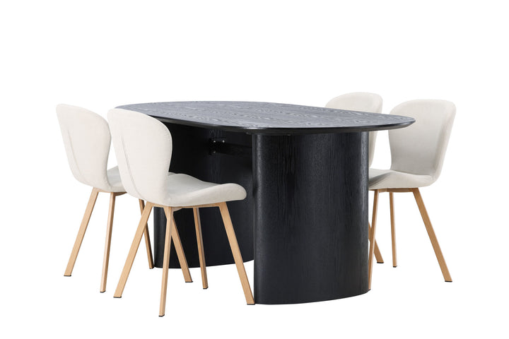 Venture Home Isolde Dining Table 180*75 - Black / Black MDF +Lilja Dining Chair - Oaklook / Beige Fabric _4
