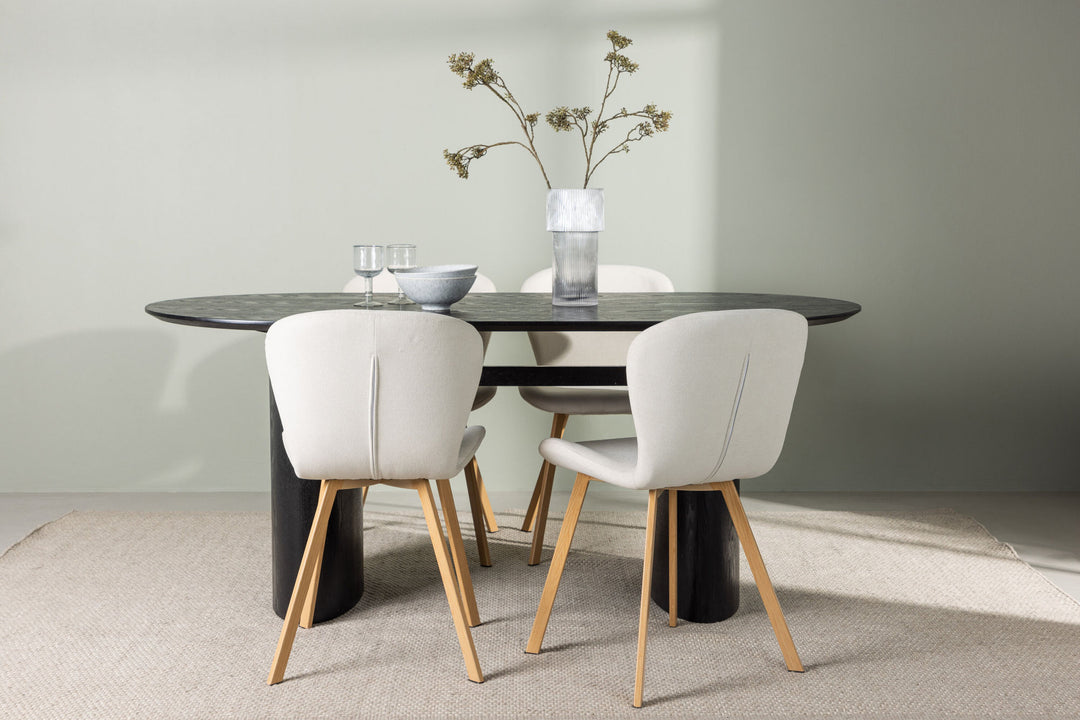 Venture Home Isolde Dining Table 180*75 - Black / Black MDF +Lilja Dining Chair - Oaklook / Beige Fabric _4