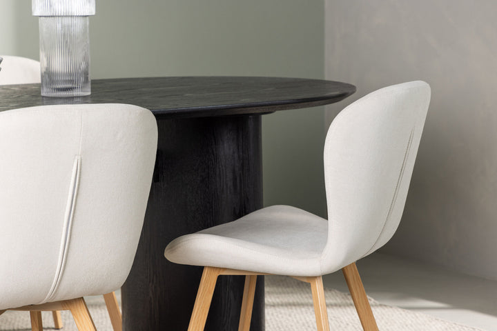 Venture Home Isolde Dining Table 180*75 - Black / Black MDF +Lilja Dining Chair - Oaklook / Beige Fabric _4