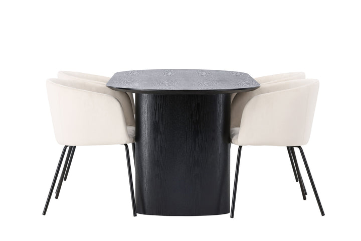 Venture Home Isolde Dining Table 180*75 - Black / Black MDF +Berit Chair - Black / Beige Velvet _4
