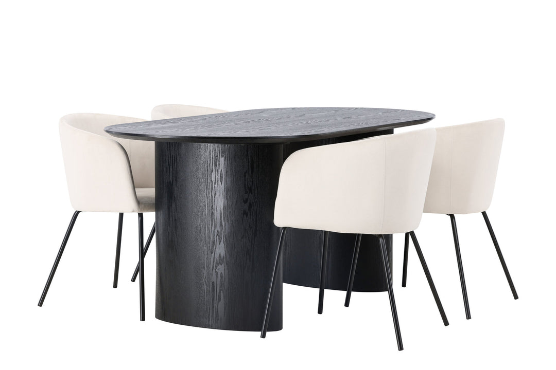 Venture Home Isolde Dining Table 180*75 - Black / Black MDF +Berit Chair - Black / Beige Velvet _4