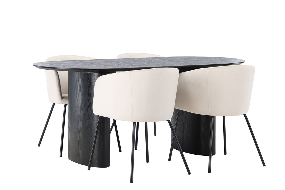 Venture Home Isolde Dining Table 180*75 - Black / Black MDF +Berit Chair - Black / Beige Velvet _4