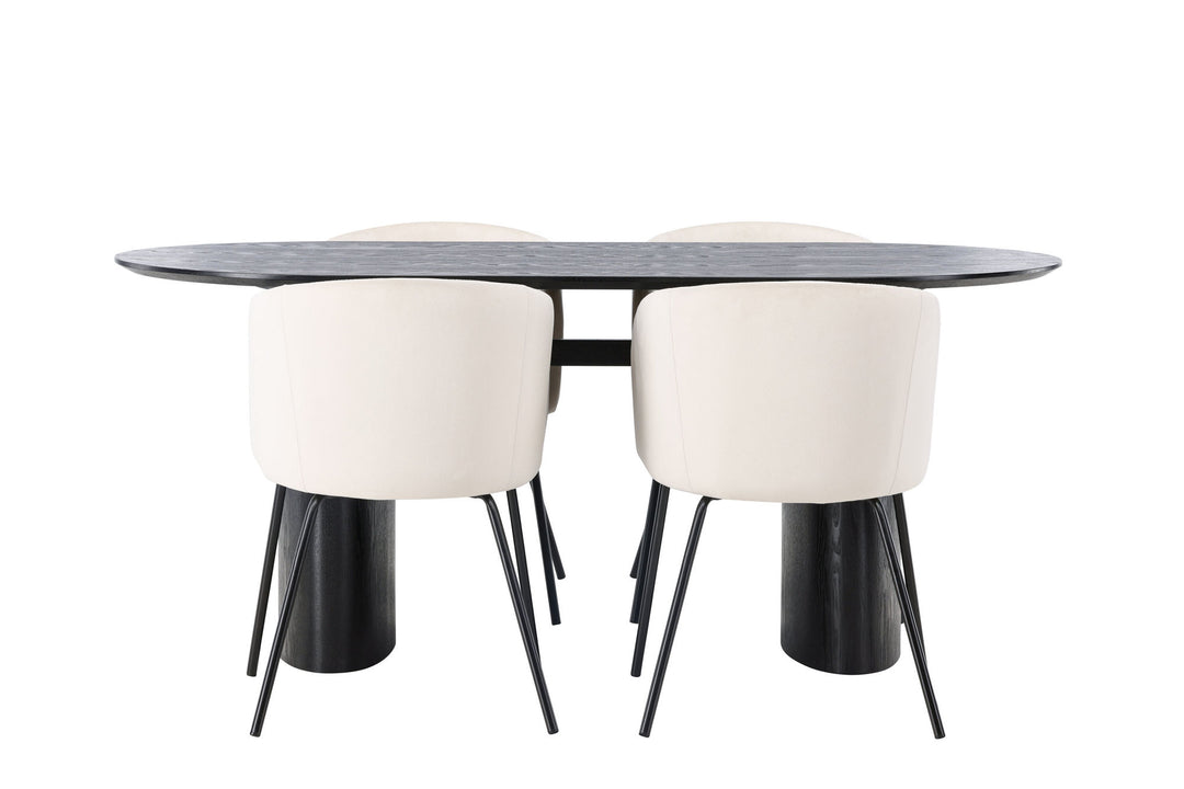 Venture Home Isolde Dining Table 180*75 - Black / Black MDF +Berit Chair - Black / Beige Velvet _4