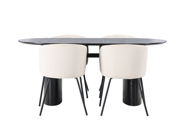 Venture Home Isolde Dining Table 180*75 - Black / Black MDF +Berit Chair - Black / Beige Velvet _4
