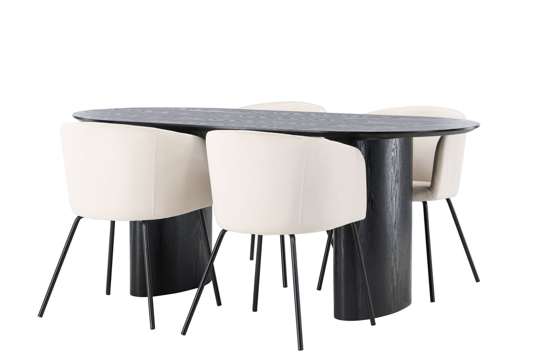 Venture Home Isolde Dining Table 180*75 - Black / Black MDF +Berit Chair - Black / Beige Velvet _4