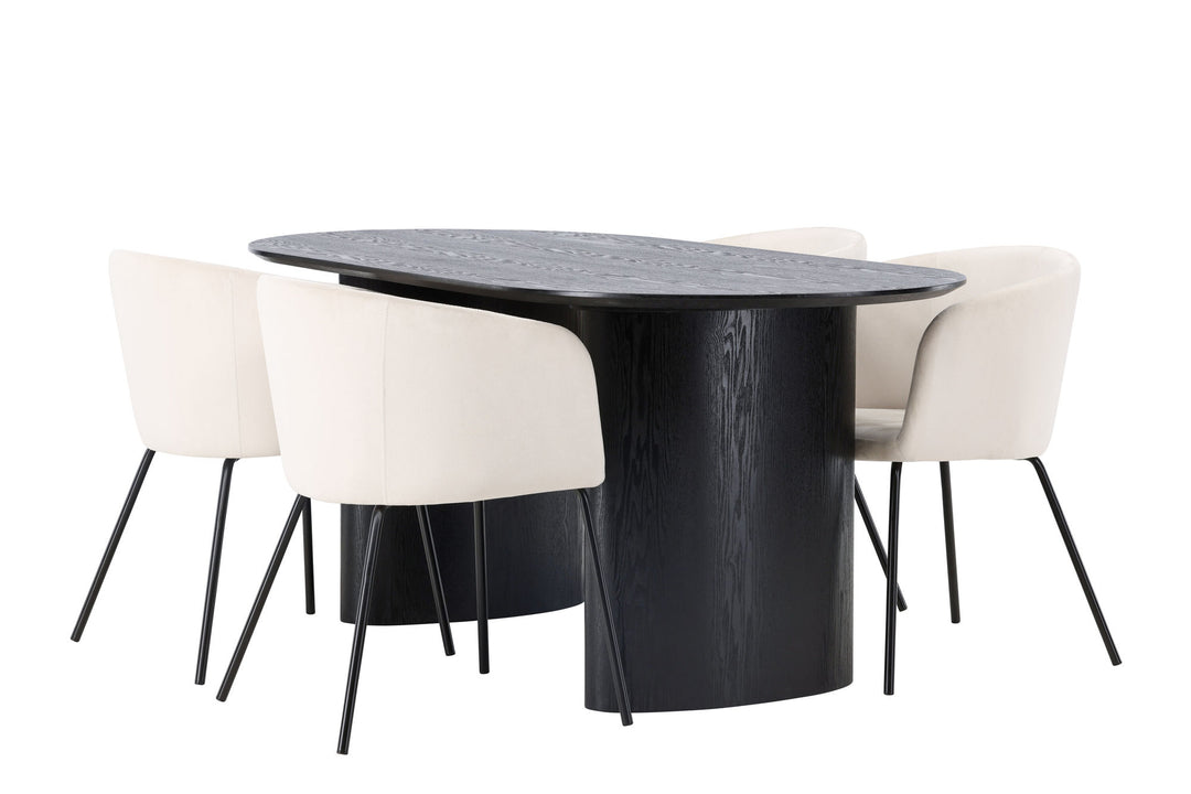 Venture Home Isolde Dining Table 180*75 - Black / Black MDF +Berit Chair - Black / Beige Velvet _4