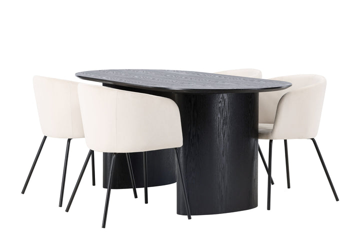 Venture Home Isolde Dining Table 180*75 - Black / Black MDF +Berit Chair - Black / Beige Velvet _4
