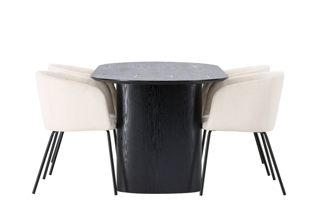 Venture Home Isolde Dining Table 180*75 - Black / Black MDF +Berit Chair - Black / Beige Velvet _4