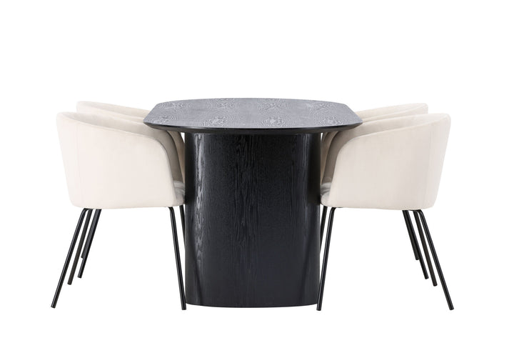Venture Home Isolde Dining Table 180*75 - Black / Black MDF +Berit Chair - Black / Beige Velvet _4