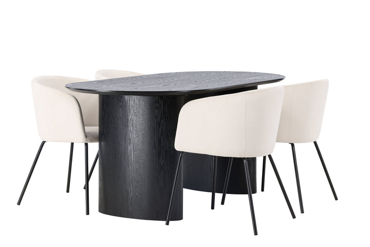 Venture Home Isolde Dining Table 180*75 - Black / Black MDF +Berit Chair - Black / Beige Velvet _4