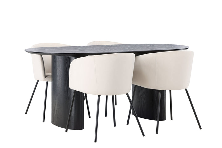 Venture Home Isolde Dining Table 180*75 - Black / Black MDF +Berit Chair - Black / Beige Velvet _4