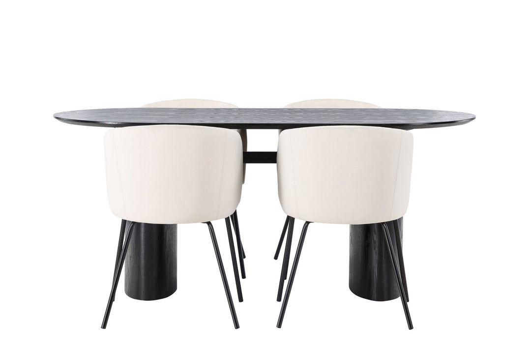 Venture Home Isolde Dining Table 180*75 - Black / Black MDF +Berit Chair - Black / Beige Velvet _4