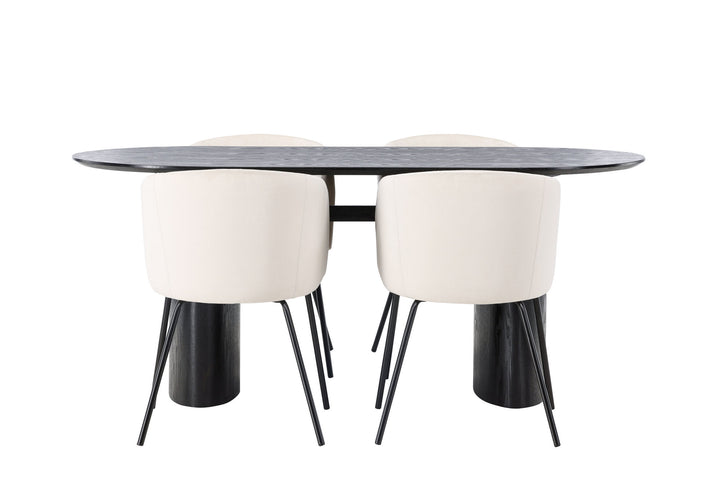 Venture Home Isolde Dining Table 180*75 - Black / Black MDF +Berit Chair - Black / Beige Velvet _4