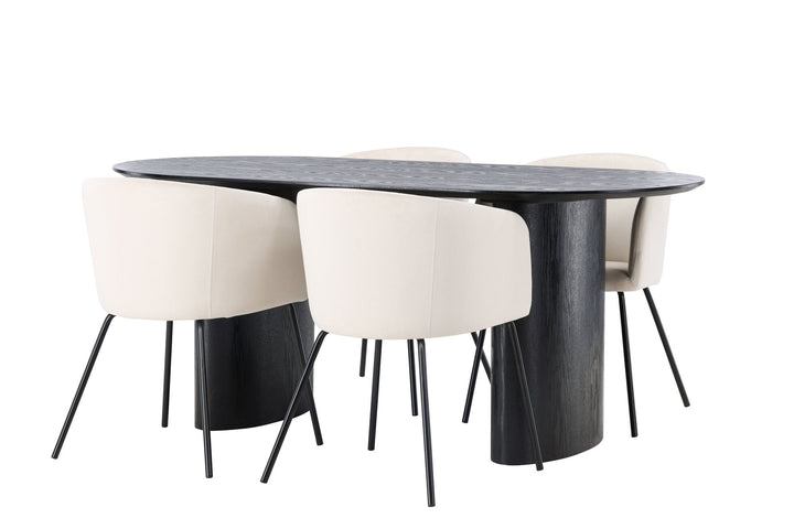 Venture Home Isolde Dining Table 180*75 - Black / Black MDF +Berit Chair - Black / Beige Velvet _4