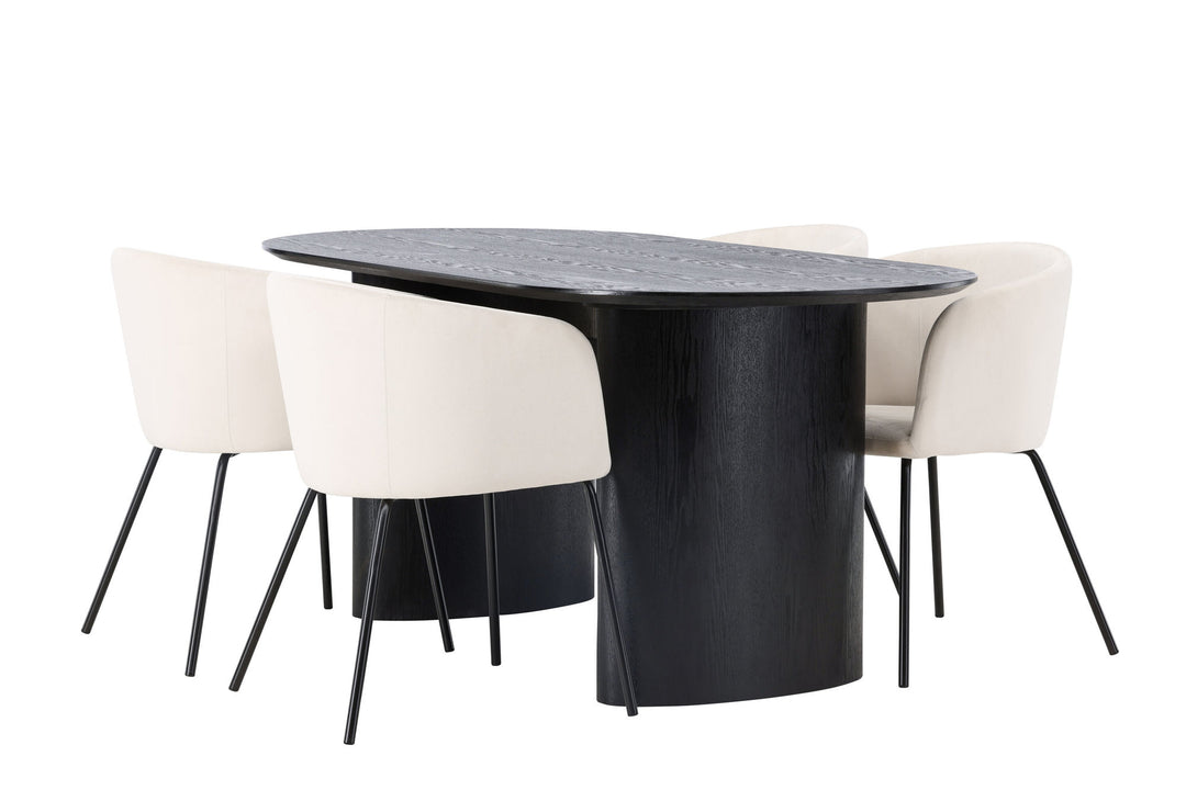 Venture Home Isolde Dining Table 180*75 - Black / Black MDF +Berit Chair - Black / Beige Velvet _4