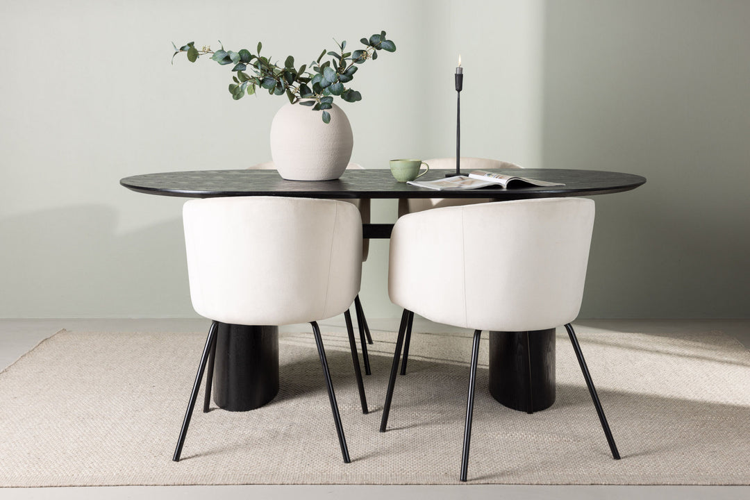 Venture Home Isolde Dining Table 180*75 - Black / Black MDF +Berit Chair - Black / Beige Velvet _4