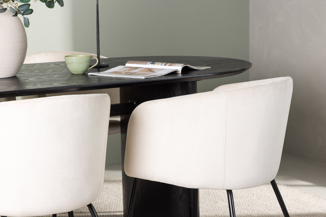 Venture Home Isolde Dining Table 180*75 - Black / Black MDF +Berit Chair - Black / Beige Velvet _4