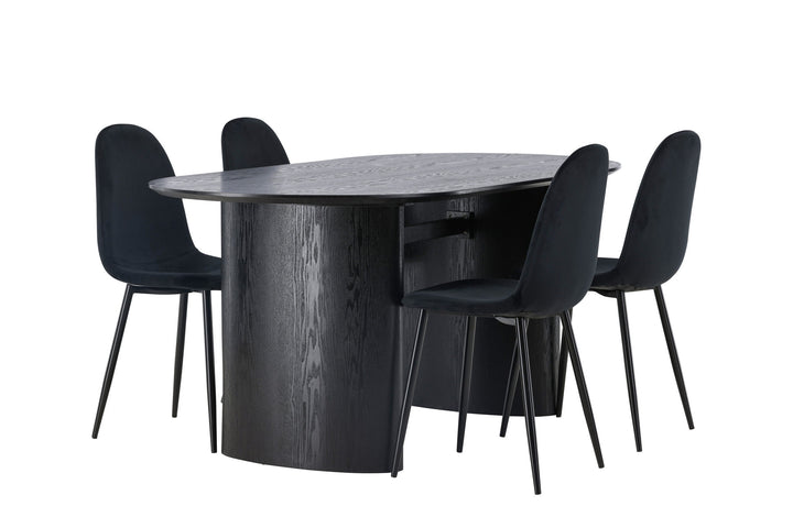 Venture Home Isolde Dining Table 180*75 - Black / Black MDF +Polar Dining Chair - Black legs / Black Velvet _4