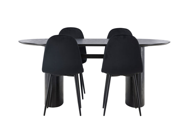 Venture Home Isolde Dining Table 180*75 - Black / Black MDF +Polar Dining Chair - Black legs / Black Velvet _4