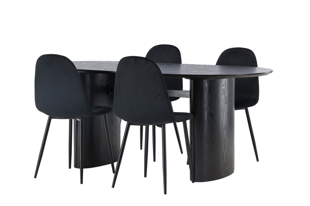 Venture Home Isolde Dining Table 180*75 - Black / Black MDF +Polar Dining Chair - Black legs / Black Velvet _4