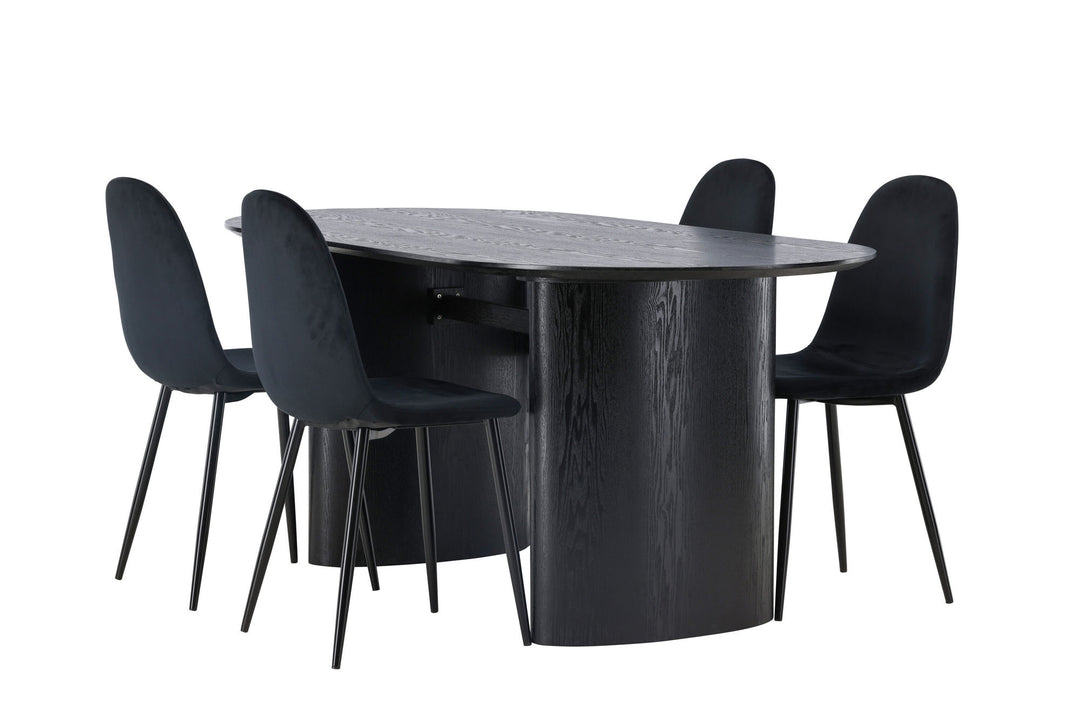 Venture Home Isolde Dining Table 180*75 - Black / Black MDF +Polar Dining Chair - Black legs / Black Velvet _4