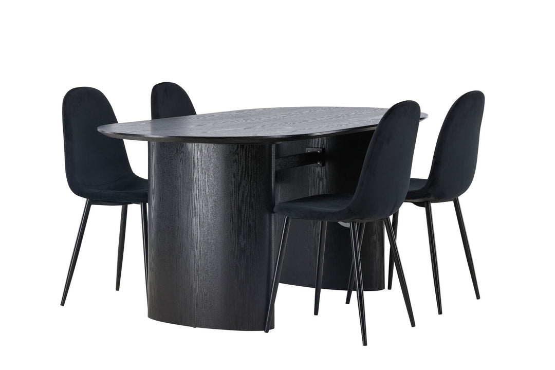 Venture Home Isolde Dining Table 180*75 - Black / Black MDF +Polar Dining Chair - Black legs / Black Velvet _4