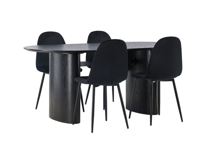 Venture Home Isolde Dining Table 180*75 - Black / Black MDF +Polar Dining Chair - Black legs / Black Velvet _4