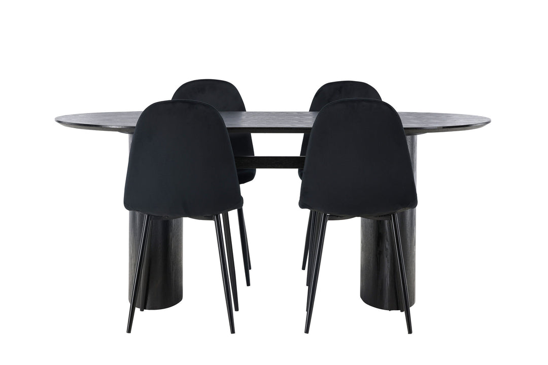 Venture Home Isolde Dining Table 180*75 - Black / Black MDF +Polar Dining Chair - Black legs / Black Velvet _4