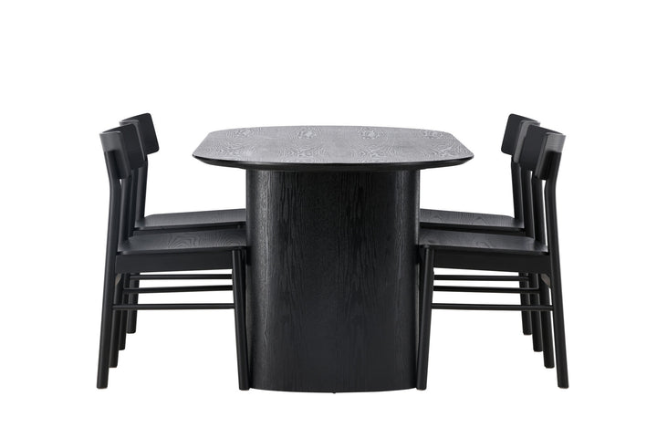 Venture Home Isolde Dining Table 180*75 - Black / Black MDF +Montros Dining Chair - Natural / Natural Rubberwood _4