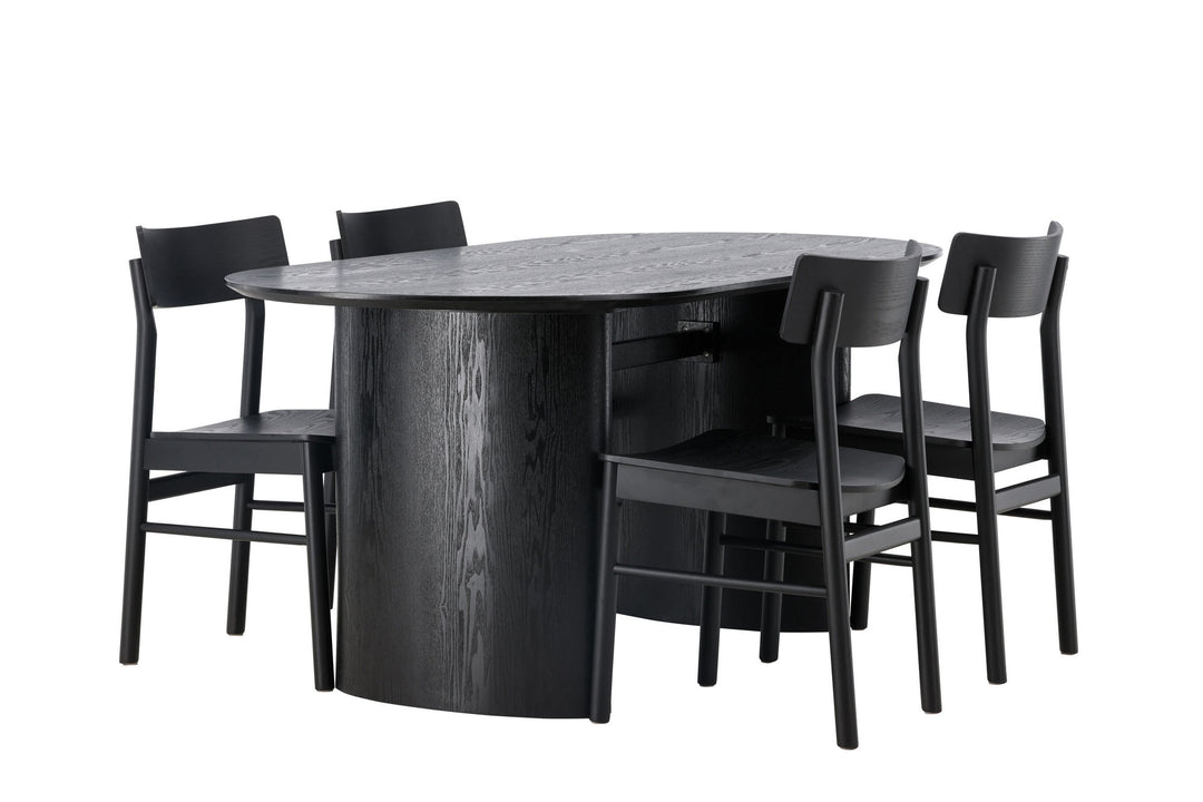 Venture Home Isolde Dining Table 180*75 - Black / Black MDF +Montros Dining Chair - Natural / Natural Rubberwood _4