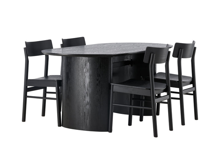Venture Home Isolde Dining Table 180*75 - Black / Black MDF +Montros Dining Chair - Natural / Natural Rubberwood _4