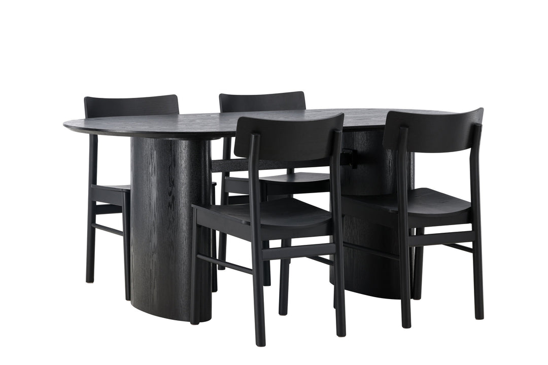 Venture Home Isolde Dining Table 180*75 - Black / Black MDF +Montros Dining Chair - Natural / Natural Rubberwood _4