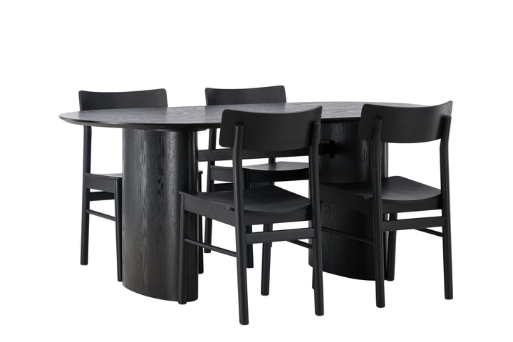 Venture Home Isolde Dining Table 180*75 - Black / Black MDF +Montros Dining Chair - Natural / Natural Rubberwood _4