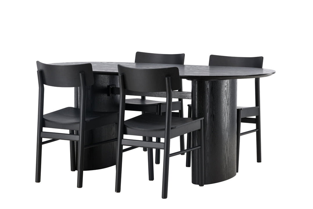 Venture Home Isolde Dining Table 180*75 - Black / Black MDF +Montros Dining Chair - Natural / Natural Rubberwood _4