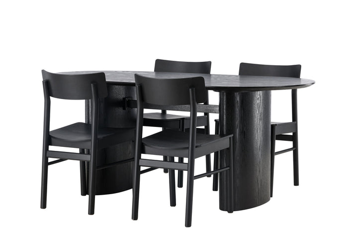 Venture Home Isolde Dining Table 180*75 - Black / Black MDF +Montros Dining Chair - Natural / Natural Rubberwood _4