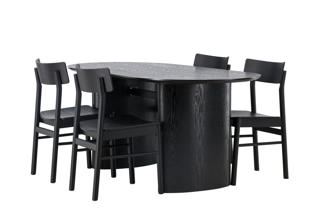 Venture Home Isolde Dining Table 180*75 - Black / Black MDF +Montros Dining Chair - Natural / Natural Rubberwood _4