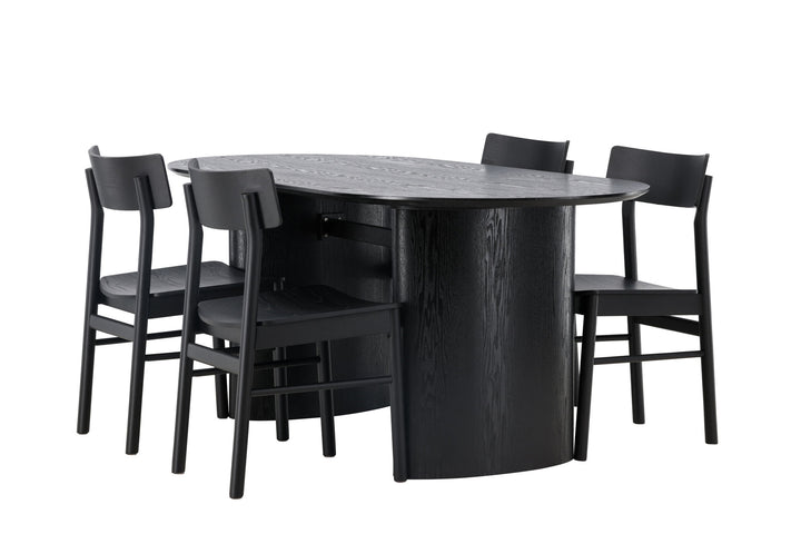 Venture Home Isolde Dining Table 180*75 - Black / Black MDF +Montros Dining Chair - Natural / Natural Rubberwood _4