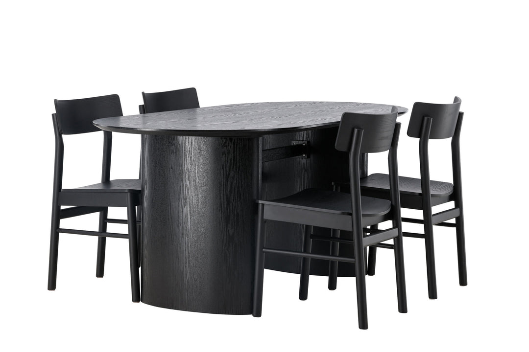 Venture Home Isolde Dining Table 180*75 - Black / Black MDF +Montros Dining Chair - Natural / Natural Rubberwood _4