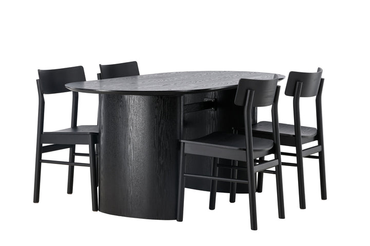 Venture Home Isolde Dining Table 180*75 - Black / Black MDF +Montros Dining Chair - Natural / Natural Rubberwood _4