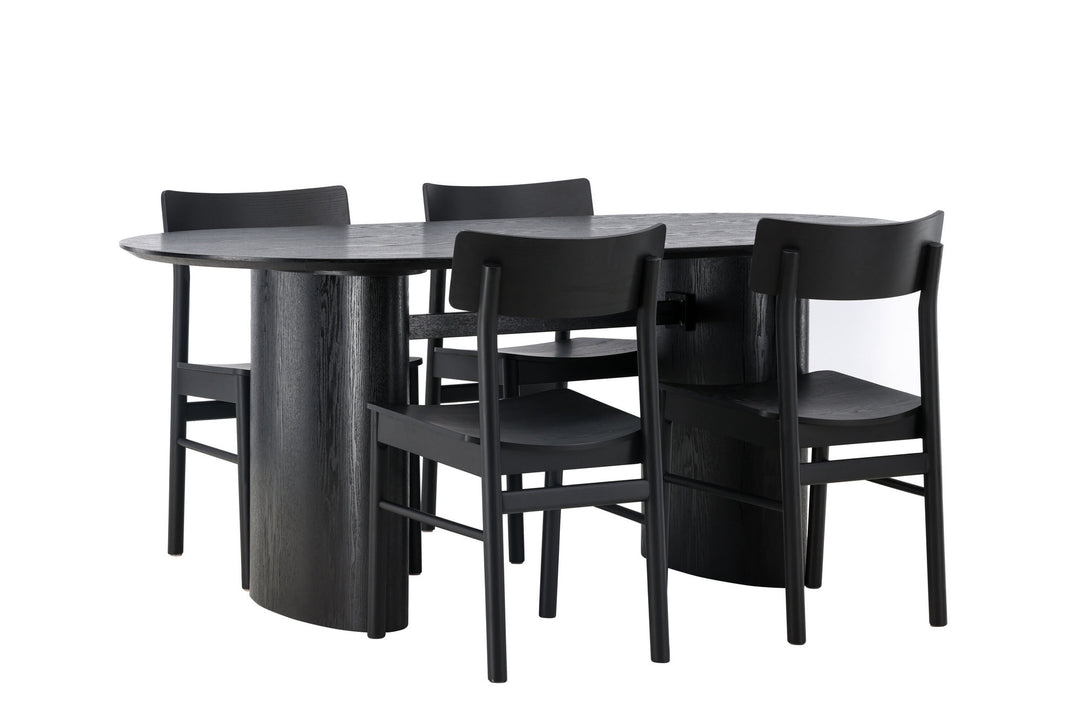 Venture Home Isolde Dining Table 180*75 - Black / Black MDF +Montros Dining Chair - Natural / Natural Rubberwood _4