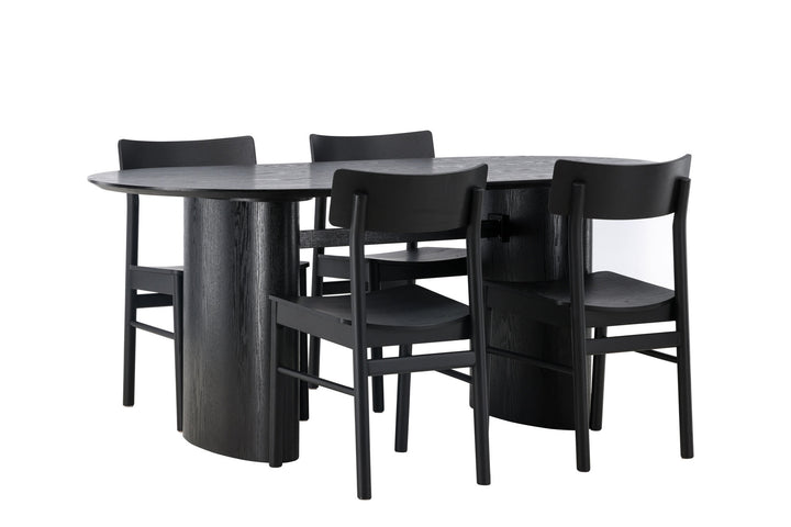 Venture Home Isolde Dining Table 180*75 - Black / Black MDF +Montros Dining Chair - Natural / Natural Rubberwood _4
