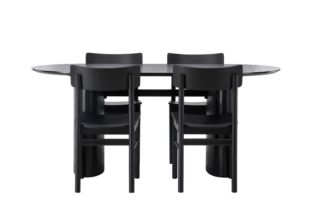 Venture Home Isolde Dining Table 180*75 - Black / Black MDF +Montros Dining Chair - Natural / Natural Rubberwood _4