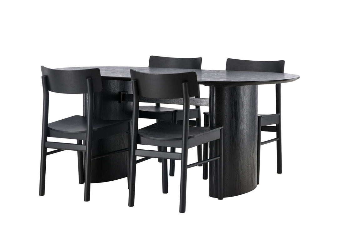 Venture Home Isolde Dining Table 180*75 - Black / Black MDF +Montros Dining Chair - Natural / Natural Rubberwood _4
