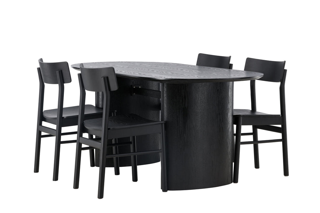 Venture Home Isolde Dining Table 180*75 - Black / Black MDF +Montros Dining Chair - Natural / Natural Rubberwood _4
