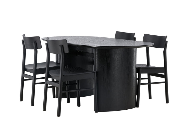 Venture Home Isolde Dining Table 180*75 - Black / Black MDF +Montros Dining Chair - Natural / Natural Rubberwood _4