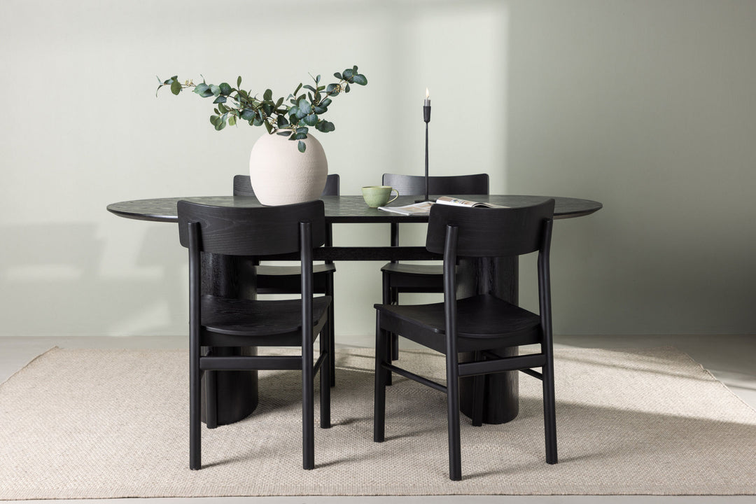 Venture Home Isolde Dining Table 180*75 - Black / Black MDF +Montros Dining Chair - Natural / Natural Rubberwood _4