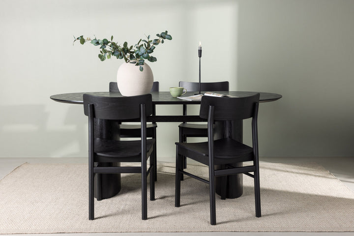 Venture Home Isolde Dining Table 180*75 - Black / Black MDF +Montros Dining Chair - Natural / Natural Rubberwood _4