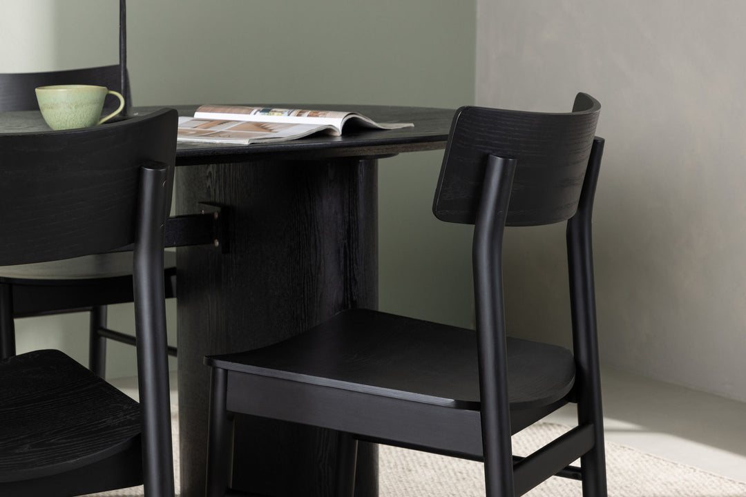 Venture Home Isolde Dining Table 180*75 - Black / Black MDF +Montros Dining Chair - Natural / Natural Rubberwood _4